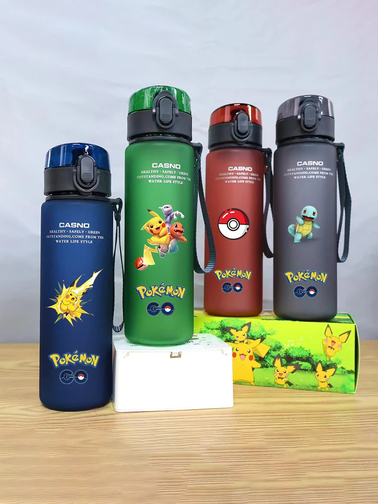 560ml Pokemon Ash Ketchum Pikachu Meowth Plastic resistente waterfles Grote capaciteit Outdoor Camping Sport Fitness Drinkbeker