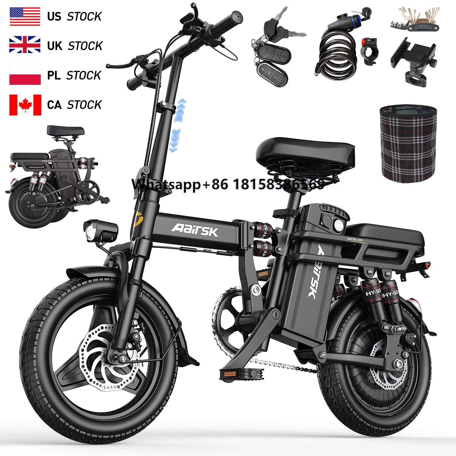 

Aairsk US Stock Folding Electric Bicycle 14Inch 500W Motor Electric City Bike Cheap Adult Foldable Electric Bike