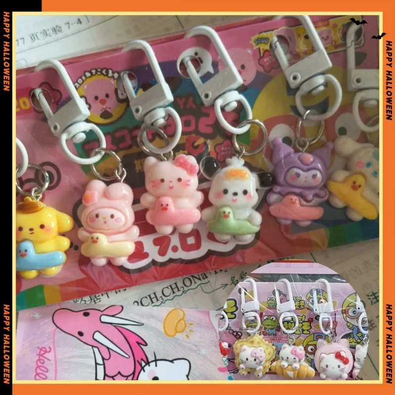 

3PCs Cartoon Sanrio Accessories Pendant Cute HelloKitty Kuromi Resin Keychain Set Girls Backpack Pendant Labubu Hanging Keychain
