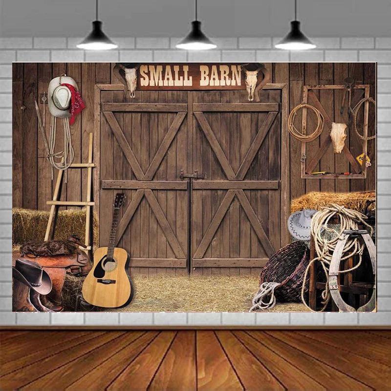 Western Cowboy Photography Backdrop Fall Vintage Rustic Farm Door Background For Kids Baby Shower Birthday Party Supplies Banner