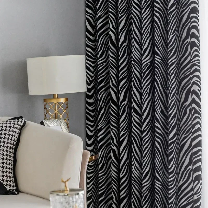 Modern Curtains for Living Room Dining Bedroom Custom Black White Zebra Pattern Luxury Nordic Door Window Curtain Home Decor