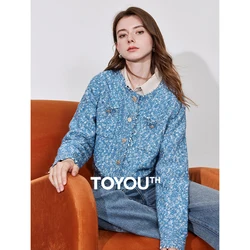 TOYOUTH Women Cardigan Sweater 2024 Autumn and Winter New Elegant Style Single Breasted Button Round Neck Knitted Jacket Coat