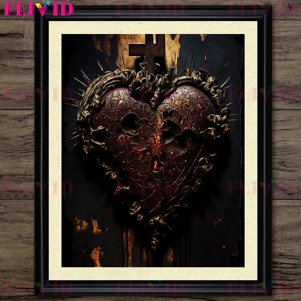 The Weathered Sacred Heart Vintage Photography Wall Art Canvas Painting Sacred Heart Statue Photos