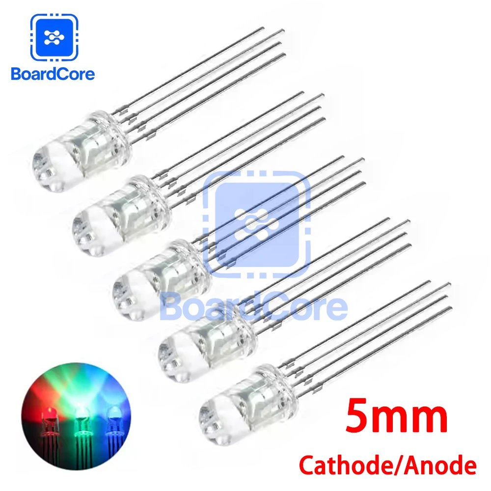 100/200Pcs 5mm RGB LED Diode Kit 4pin Round Common Cathode/Anode LED F5 Light Emitting Diode Red/Green/Blue for DIY Electronic
