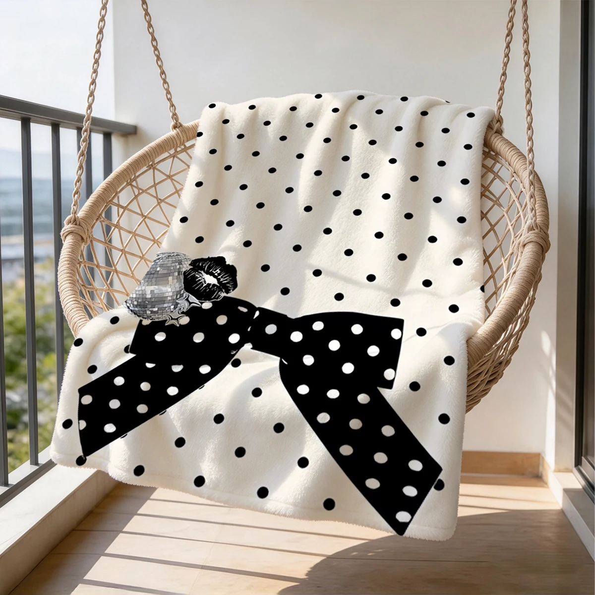 Cream Dots Disco Bow Lips Flannel Blanket Warm Soft Halloween Christmas Couch Warm Cozy Decorative Decor Gift for All Season