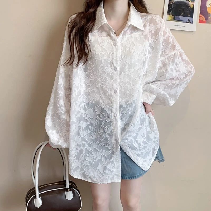 

2026 Summer Vacation Korean Style Loose Shirt Mid Length UV Protection Open Collar Stylish Slimming Top​