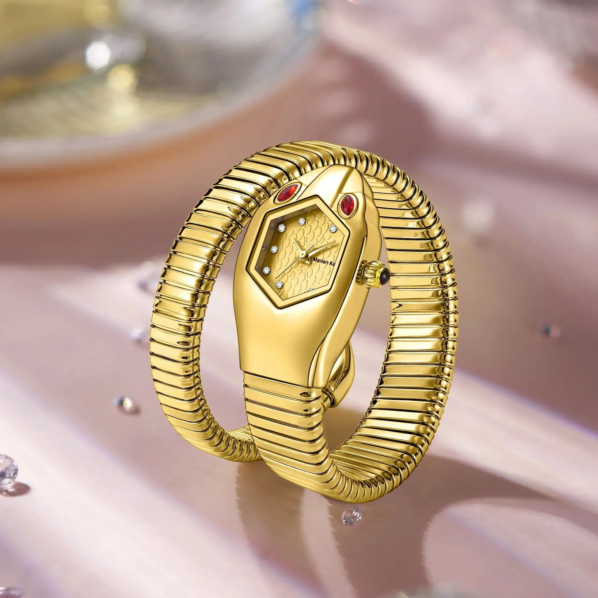 

Модные и повседневные женские кварцевые часы с инкрустацией бриллиантами в форме змеи, часы-браслет в подарок