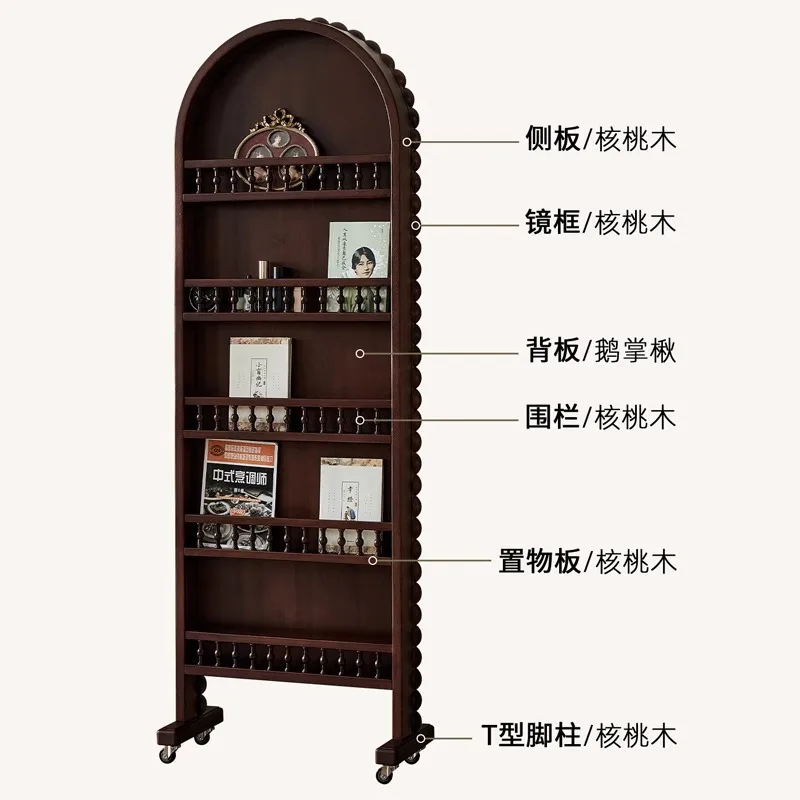 

Французское антикварное зеркало в стиле ретро, книжная полка для журналов, полноразмерное зеркало двойного назначения от пола до потолка, вращающееся со стойкой