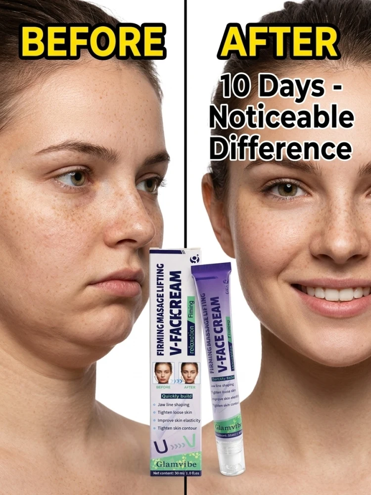 V Line Facial Massage Cream, Face Contour Beauty Cream, Help Define Jawline Look, Firm Loose Skin Appearance, Boost Skin Elasticity & Refine Facial Outline