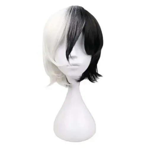 Women Wig Black White Anime Wig Ladies Party Hair Wig