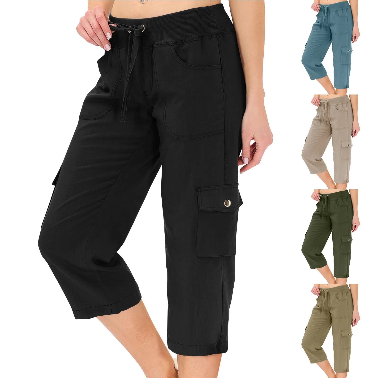 Womens Capris With Pockets Loose Fit Casual  Pants Dressy Lightweight Ladies Baggy Cargo Pants For Hiking Pants for Women 2024