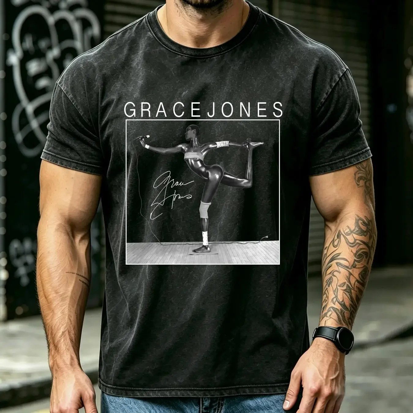washed T Shirt VTG State of Grace Jones White S 5XL Y1876 long or short sleeves vintage Washed Unisex Stretched Versatile