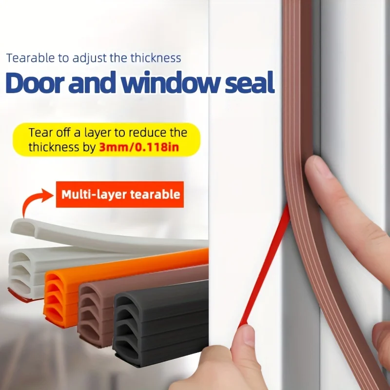 6m Door & Window Soundproof & Anti-Collision Sealing Strip, Porous Design, Windproof & Thermal Insulation. Adjustable Thickness