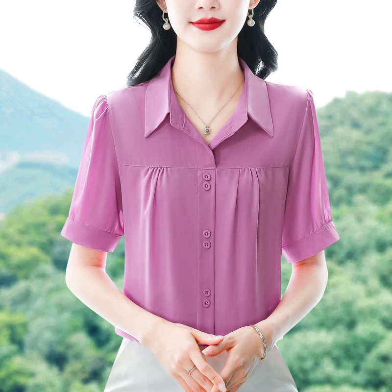 

Винтажные женские блузки, однотонные повседневные рубашки, модная свободная летняя корейская одежда, шифоновые женские топы с короткими рукавами