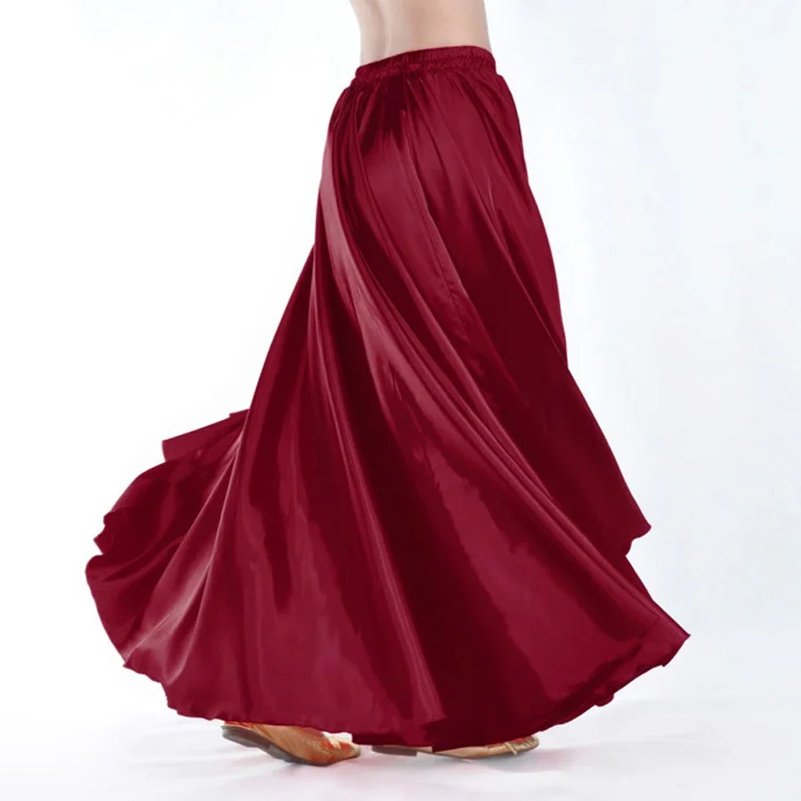 Błyszczący Satynowy Strój do Tańca Brzucha dla Kobiet, Spódnice do Tańca Flamenco z Pełnym Kołem z Satyny, Spódnice do Tańca Brzucha Plus Size, 16 Kolorów
