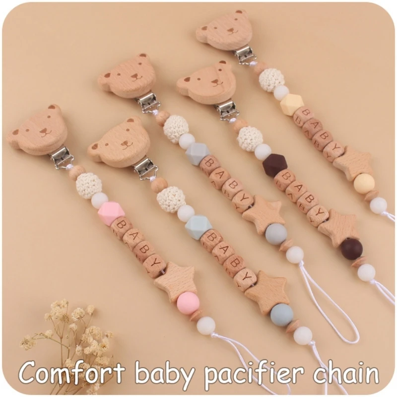 Portable Pacifier Holder Chain with  Bear Designed Cartoon Pacifier Strap Baby  Nipple Holder Lanyard A2UB