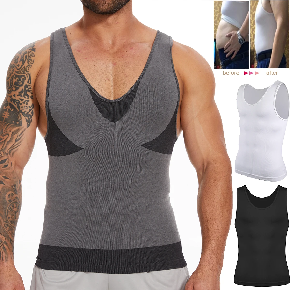 

Mens Body Shaper X-Shape Compression Shirts Sleeveless Slimming Undershirt Workout Abs Tank Tops Abdomen Tummy Control Shapewear