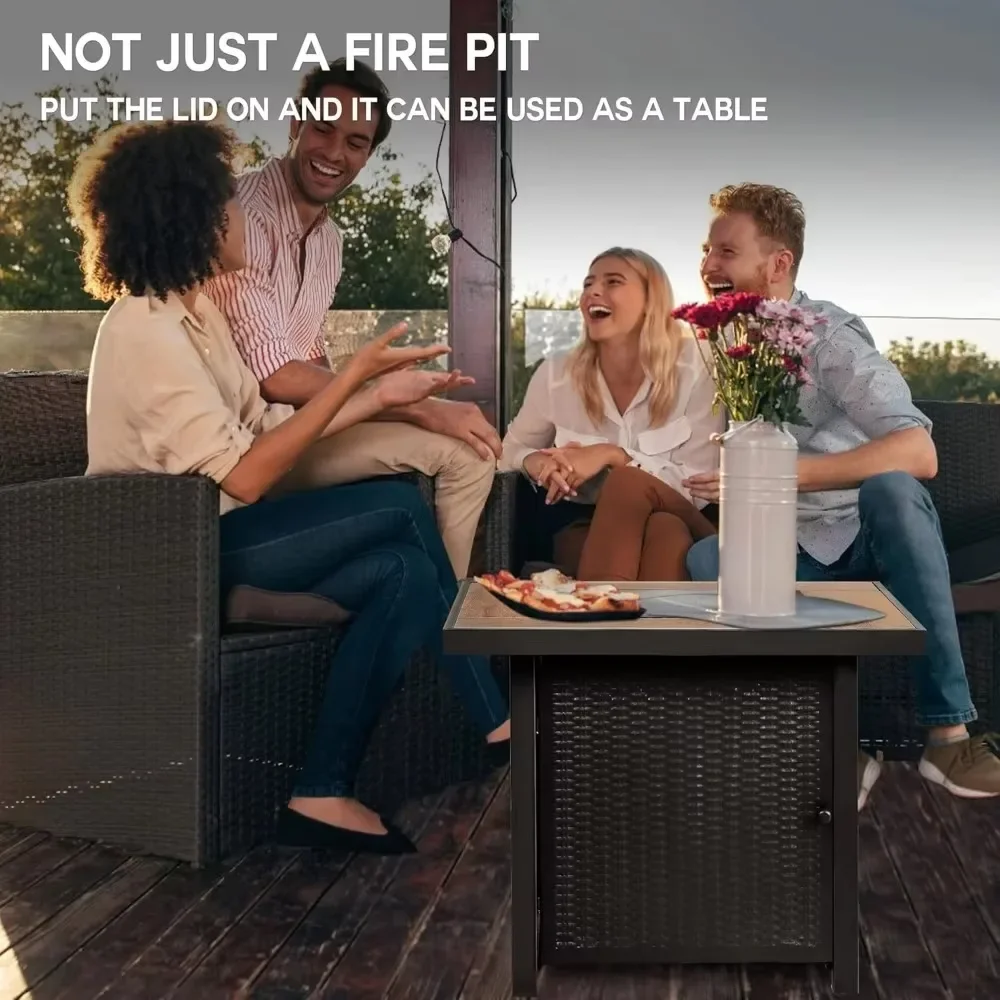 Propane Gas Fire Pit Table, 30 inch 50,000 BTU Square Gas Firepits with Fire Glass for Outside