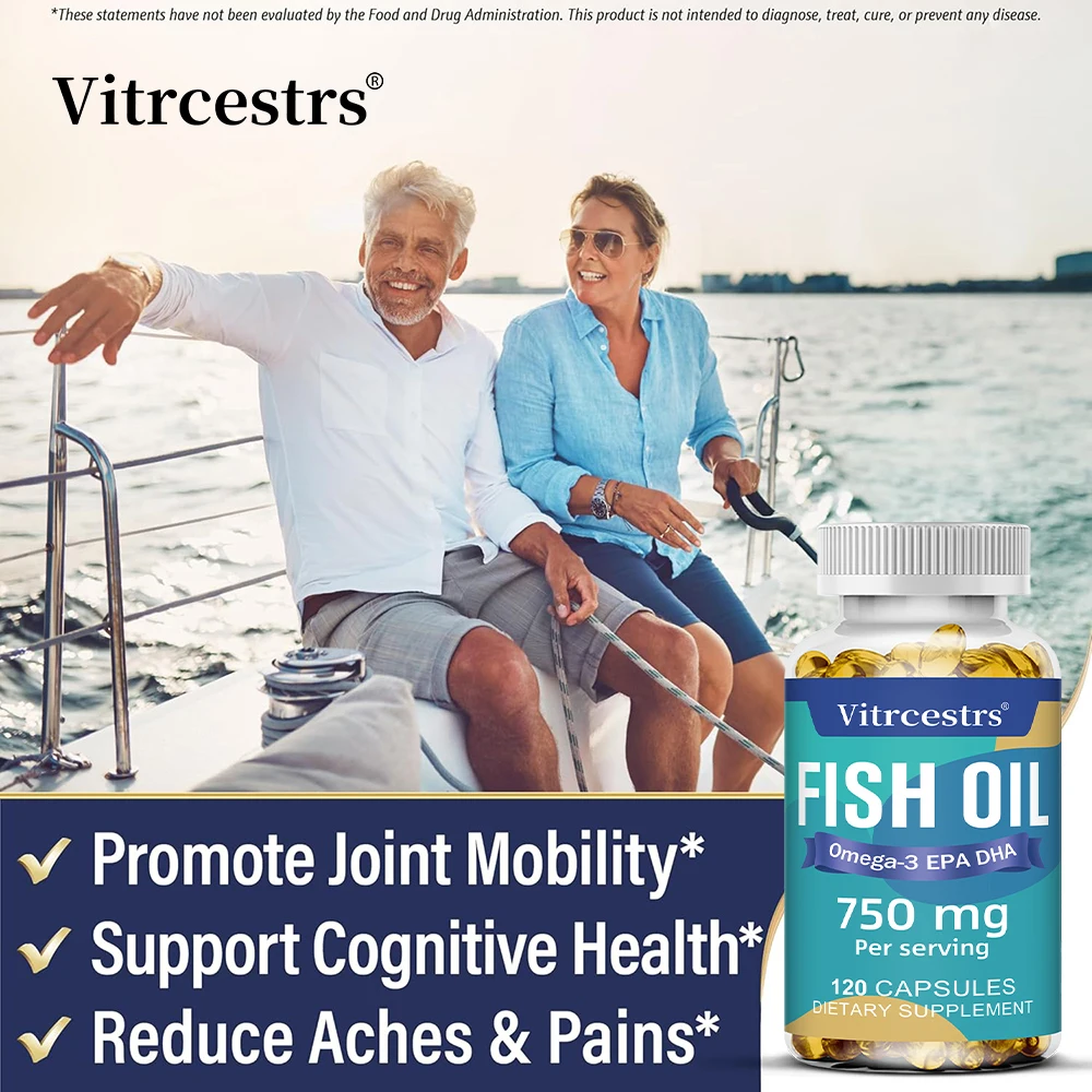 High-Potency Fish Oil Omega-3 750 Mg Per Serving, Promotes Brain & Heart Health, Non-GMO Gluten Free Dietery Supplement