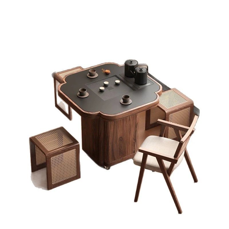 Modern four-leaf clover solid wood removable tea table living room tea cabinet