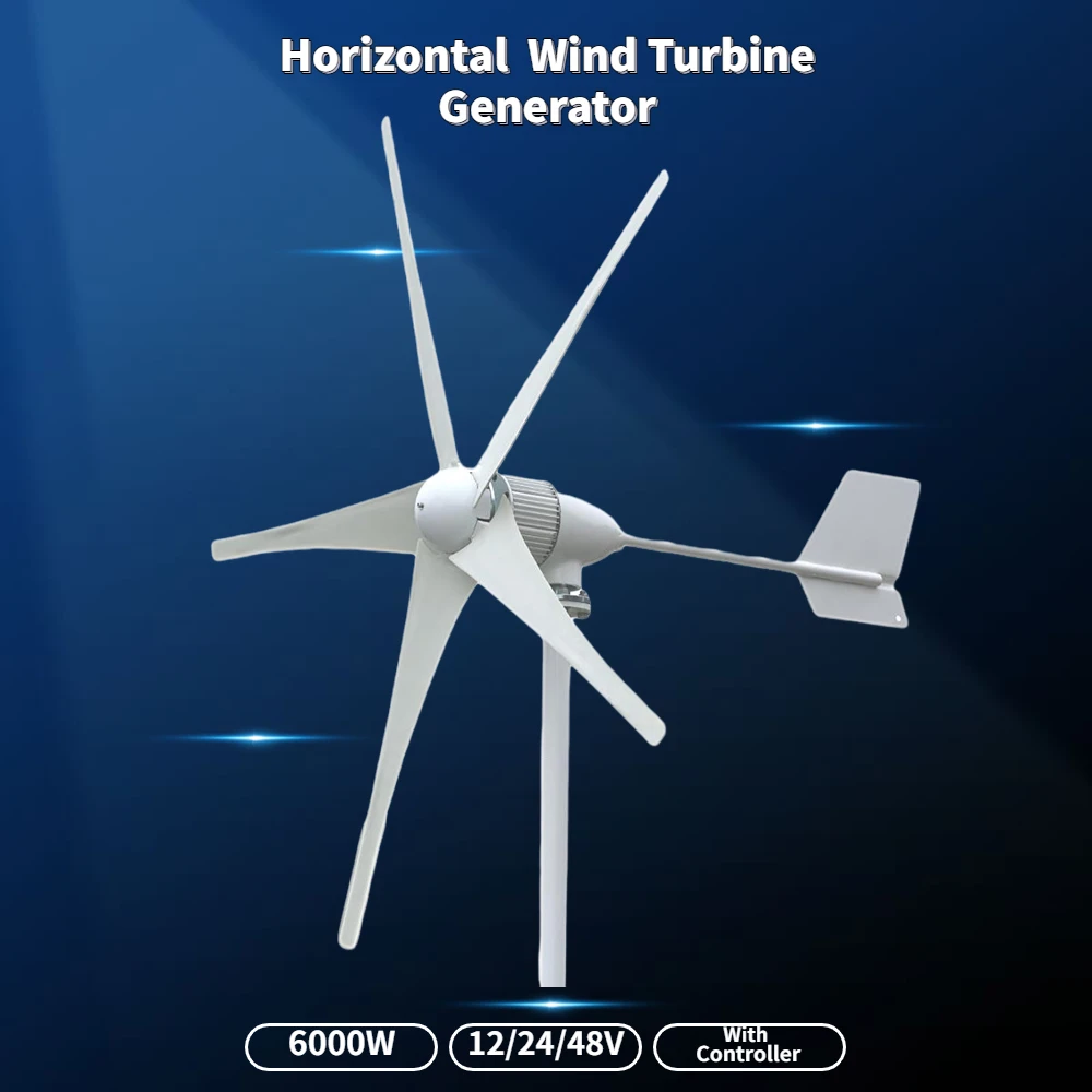 

Home Horizontal Axis Wind Turbine Generator 6000W 500W 5000W 12V 24V 48V with MPPT Controller 6KW 5KW Upright Windmill Inverter