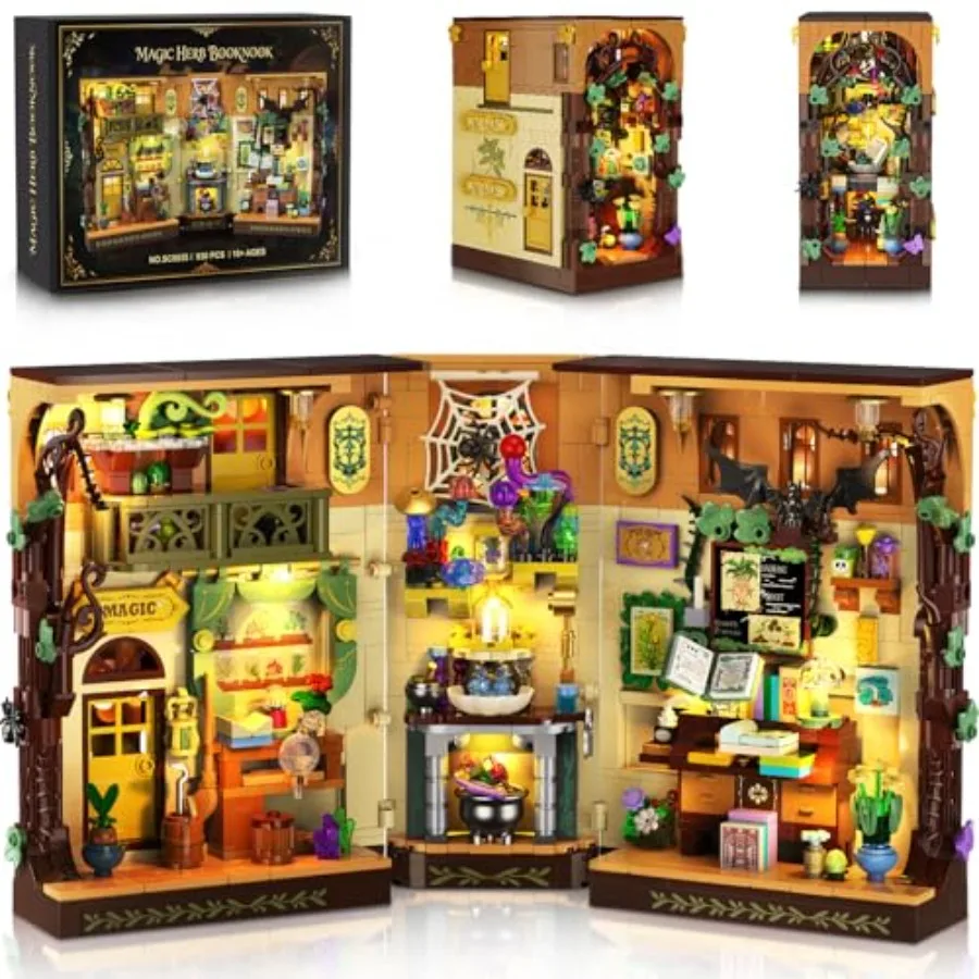

Magic Herb Book Nook Building Set with Light DIY Booknook Building Block Kit for Home Bookshelf Decor 930 PCS Miniature House D
