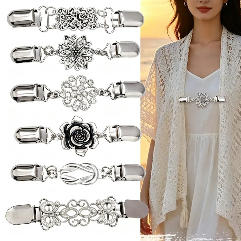 4Pcs Vintage Sweater Clips for Women Girls,Floral Cardigan Clips,Waist Cincher for Loose Tops, Decorative Clothing Fastener