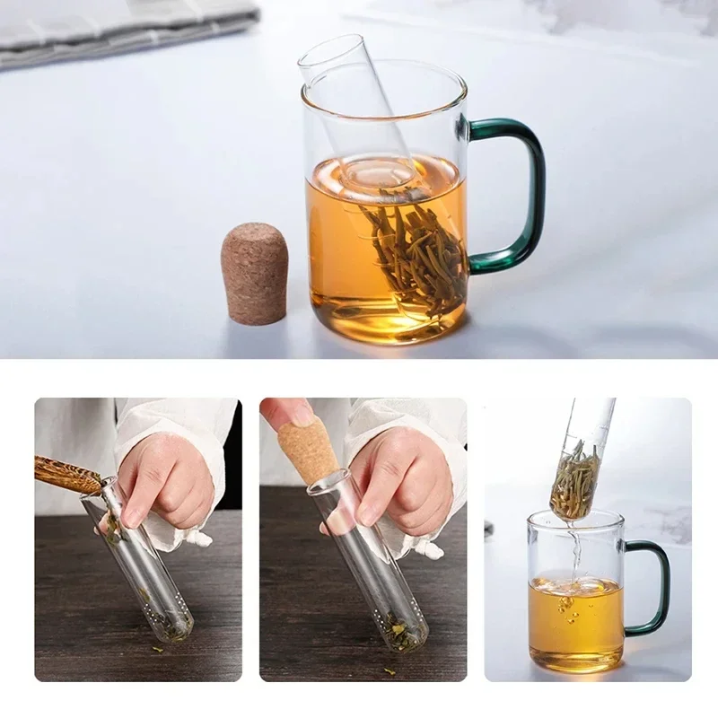 Creative Glass Tea Infuser Pipe Glass Design Tea Strainer For Mug Fancy Filter For Puer Tea Herb Teas Tools With Cork Stopper