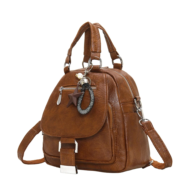 Zaino Casual retrò in pelle PU per donna borse in tinta unita tasche Multiple zaino da donna di grande capacità