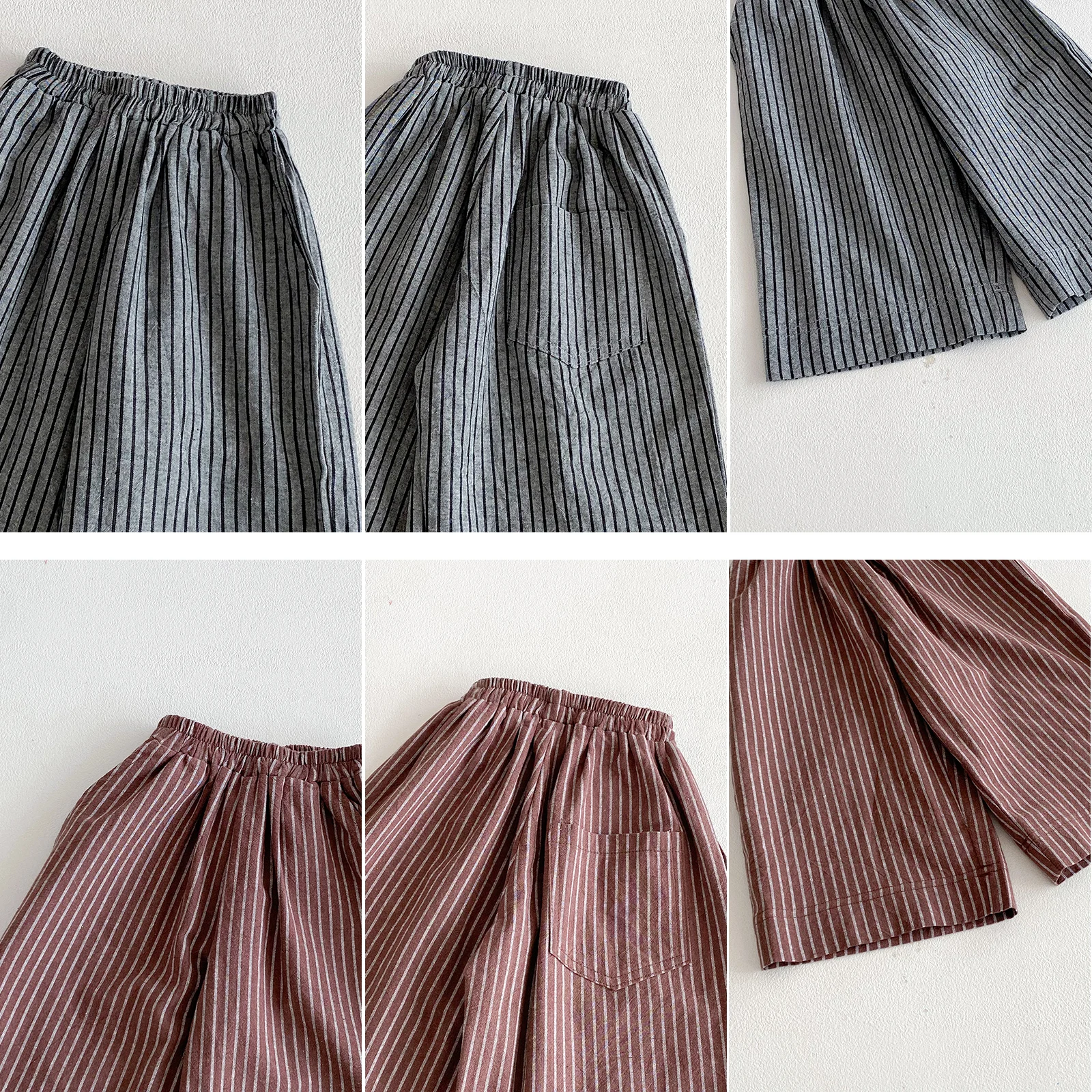 Leinen-Baumwoll-Streifenhosen für Jungen und Mädchen, Kinderkleidung für Herbst und Frühling, lockere, lässige Haremshosen für Jungen, lange Hosen für Kinder von 1-7 Jahren. – Detail 12