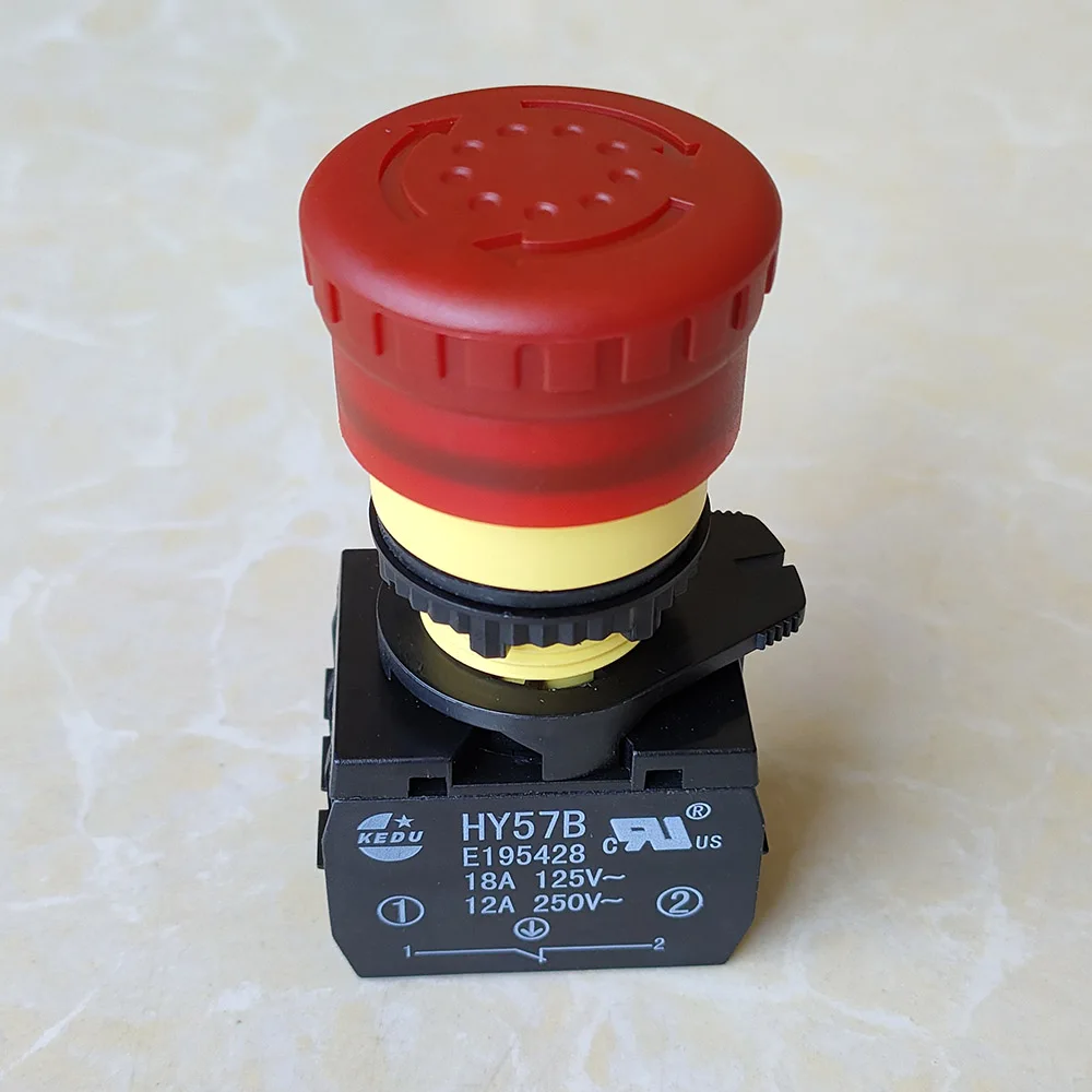 Interruptor Vermelho do Botão da Parada da Emergência de Kedu tipo Giratório Ação de Pressão Hy57b 18a 125v 12a 250v 400v 2nc 3nc