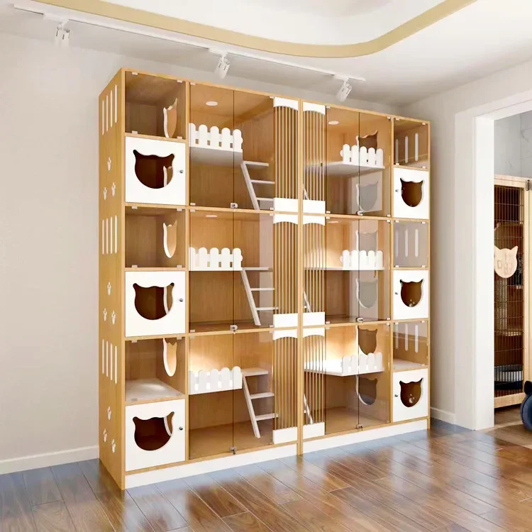 

CatHouse Stackable Wooden Luxury Indoor Cat Pet Boarding Hotel Cat Modular Cage Villa