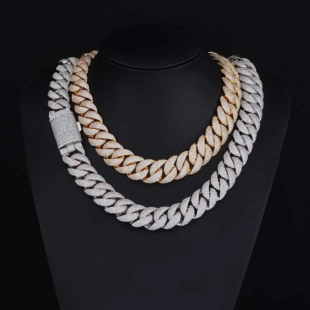 ESKEEM Customized Heavy Cuban Chain 22mm 5Rows Iced Out Cubic Cuban Link Chain Hiphop Necklace Bracelet Set Gift