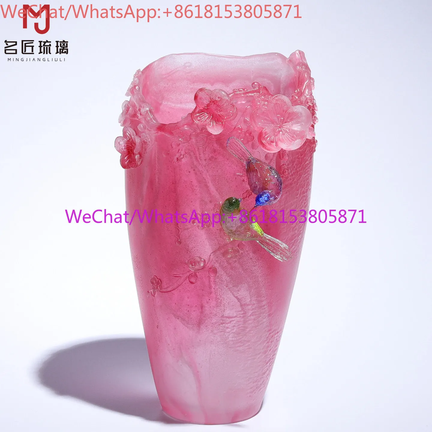 Ancient glazed magpie plum blossom vase ornament living room flower arrangement high-end powder burning