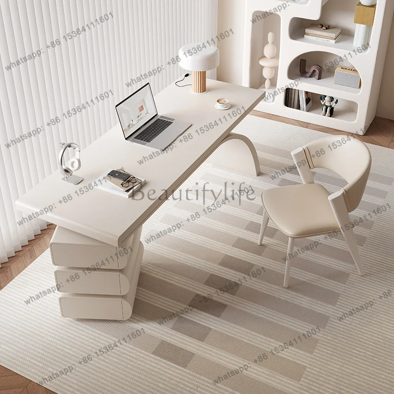 FG Cream-style Solid Wood Office Desk Light Luxury Modern French Office Desk Irregular-shaped Computer Home Furniture Bureau XYO
