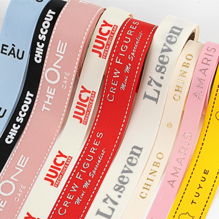 100 yards/lot Personalized Grosgrain Favors Ribbon Gift Package Ribbon Smooth Customized Logo Printed Ribbon 6mm-75mm