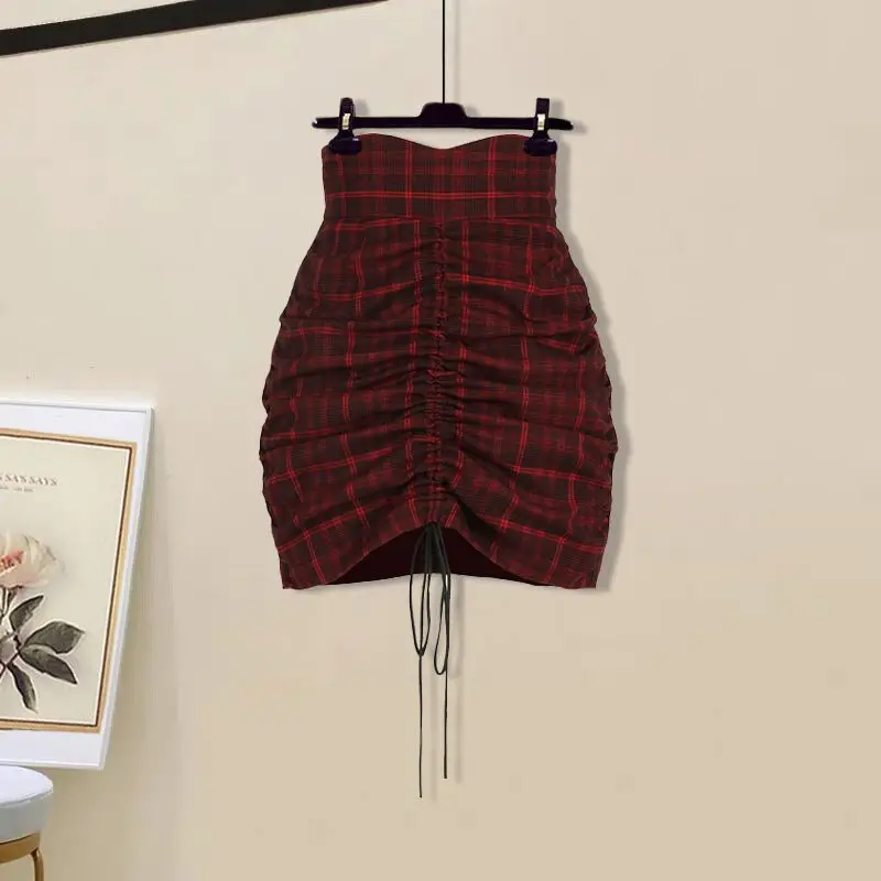 Women Night Club Plaid Sexy Suit Crop Top And Bandage Wrap Mini Skirt Two Piece Set High Street Matching Outfit Y2K ClothING