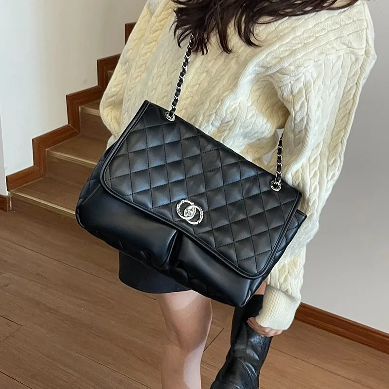 2025 New Women's Fashion Versatile Rhombus Chain Bag Flip Bag One Shoulder Crossbody Small Square Bag Underarm Bag