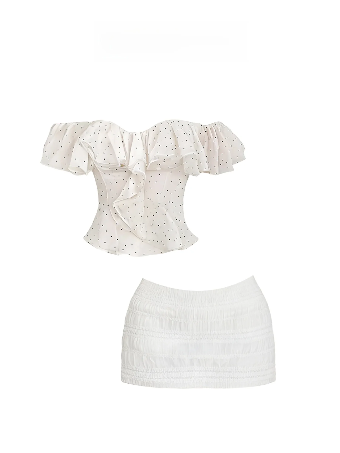 

HEZA Retro Polka Dot f Skirt Set Women's Spring Summer High Waist Bodycon Dr Floral Lace Hemline plus Size Faion Ense...