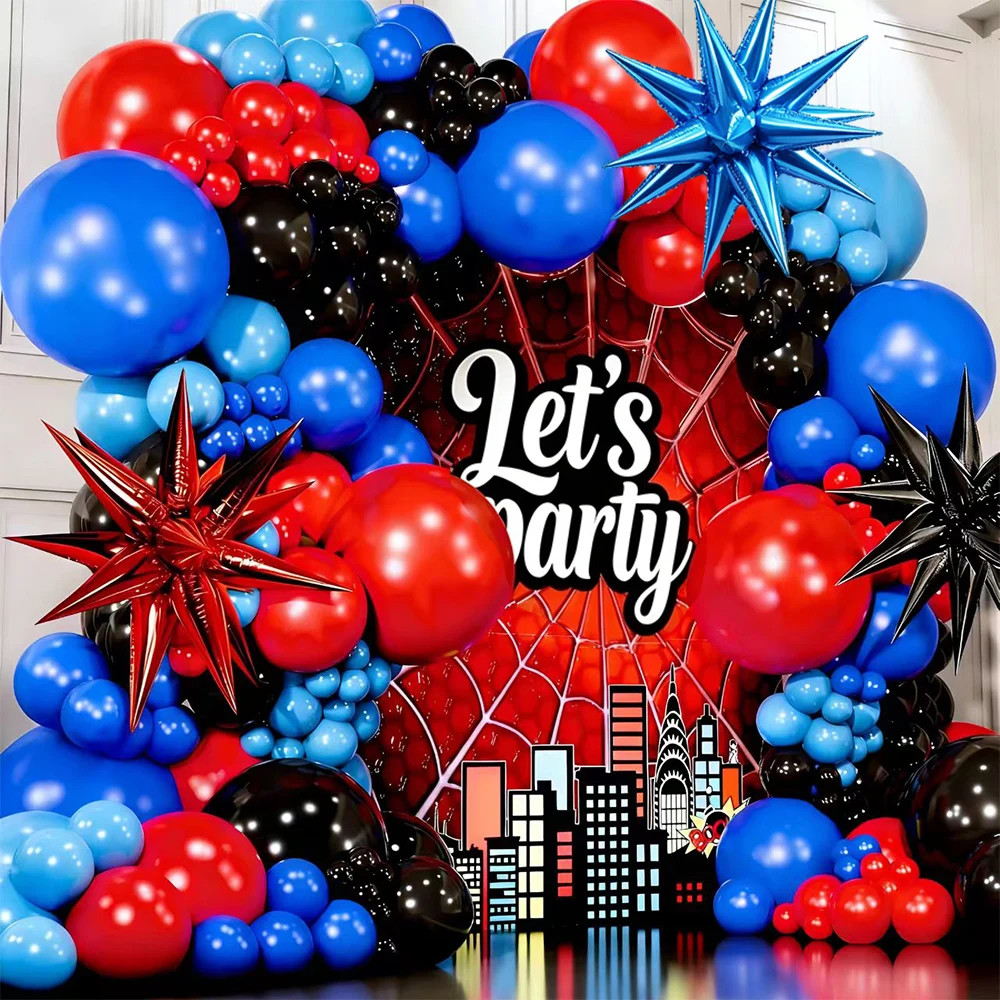 Spider Birthday Decoration Black Red Blue Latex Balloons Garland Arch Kit for Super Hero Spidy Man Theme Party Backdrop Supplies