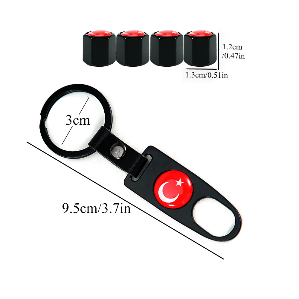 5Pcs/Set Turkey Flag Style Anti-theft Leather buckle Car Wheel Air Tire Valve Caps Stem with Wrench Ring Spanner Car Accessories