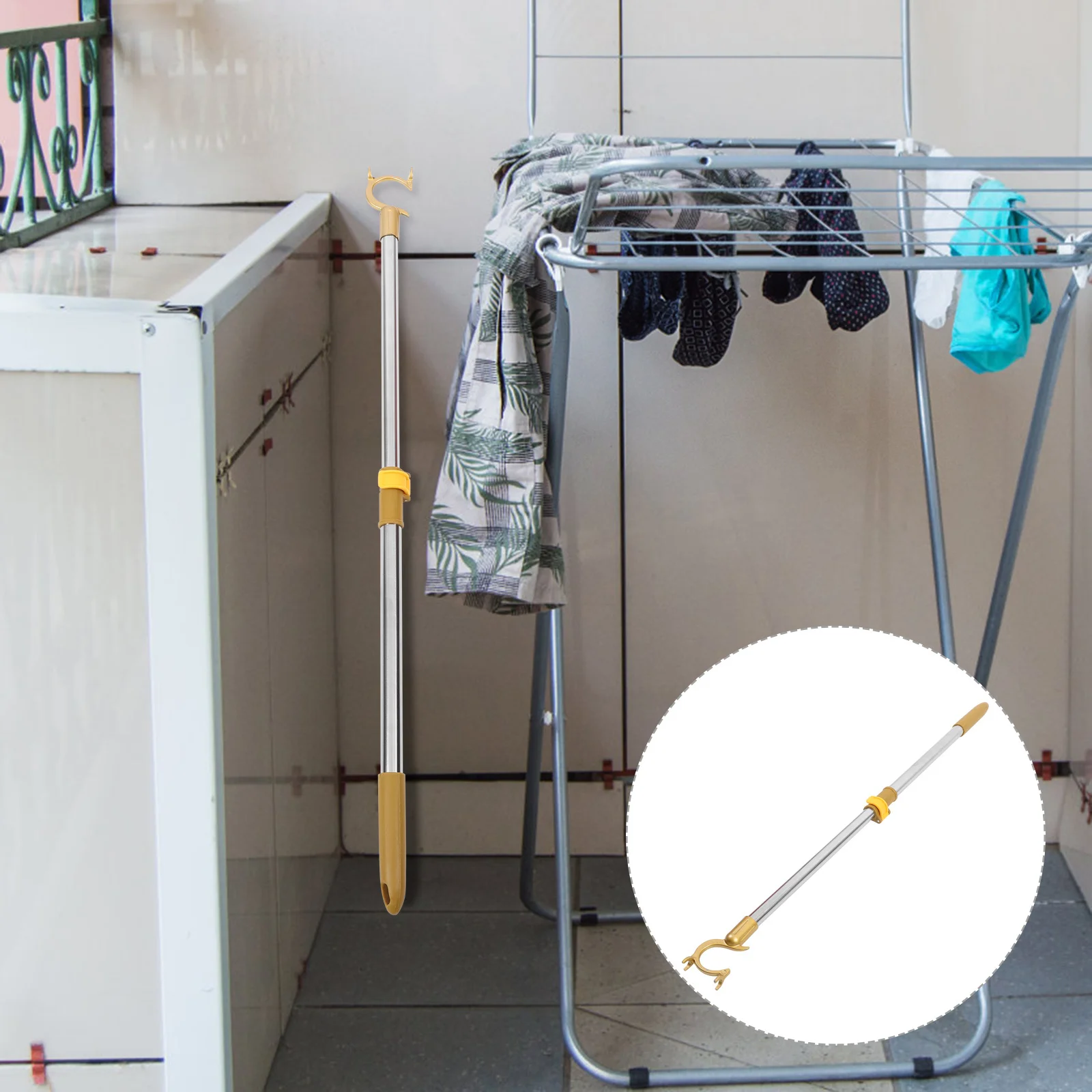 

Adjustable Retractable Clothesline Pole Metal Reach Closet Rod Extendable Hanging Rod for Clothes Drying Clothesline Pole