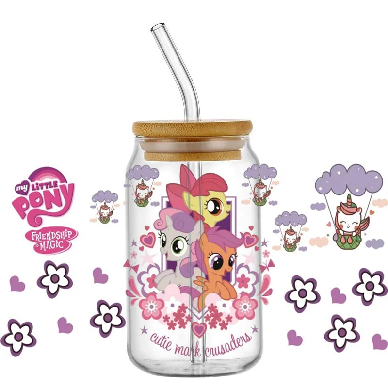 Cute Cartoon Pony UV DTF 16oz Stickers Decals Cute Libbey Glass Can Cup Mug UVDTF DIY Birthday Gift