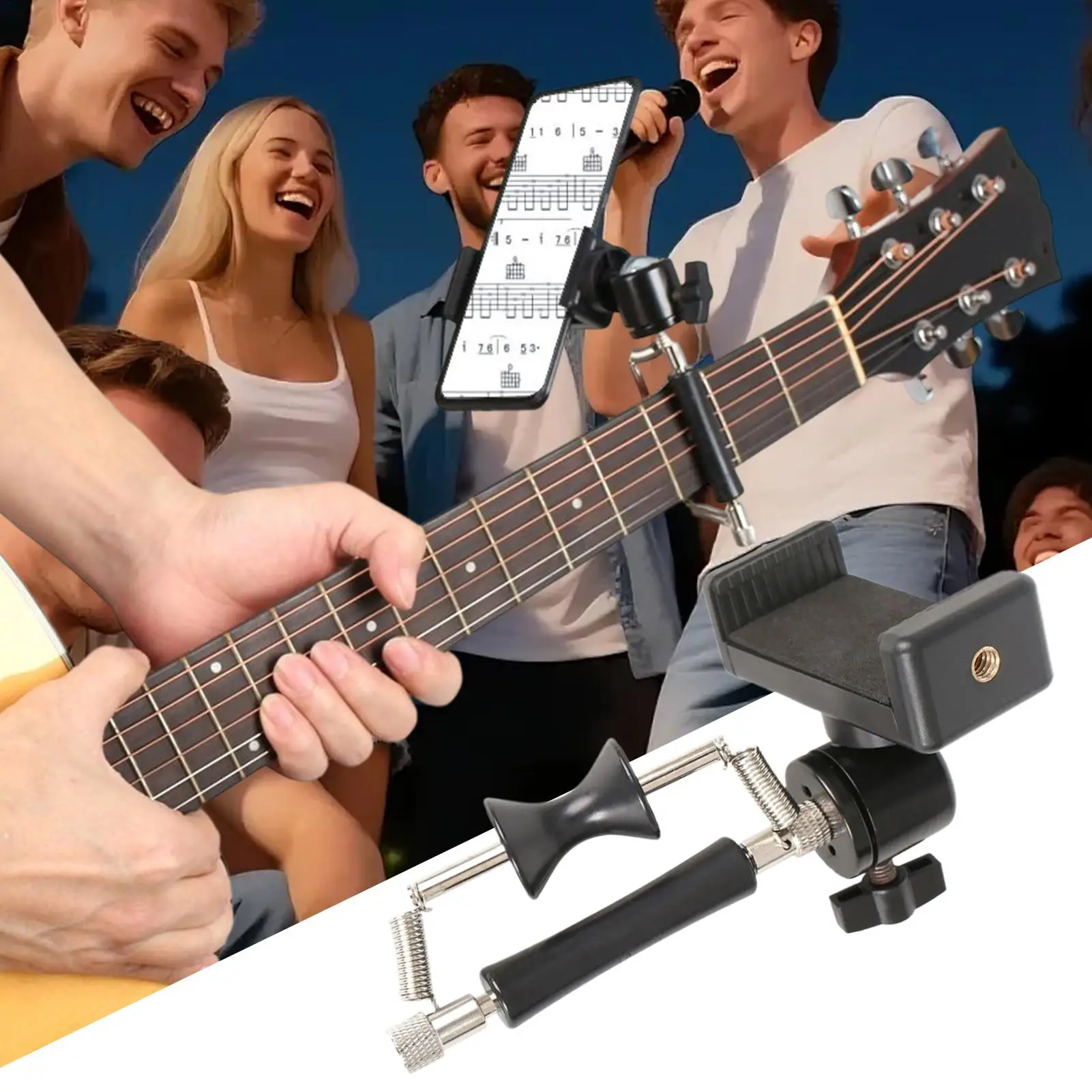 

Регулируемый держатель для телефона на гитару, аксессуар для акустических инструментов, держатель для мобильного телефона на гитару, каподастр для бас-гитары, укулеле, для прямых трансляций