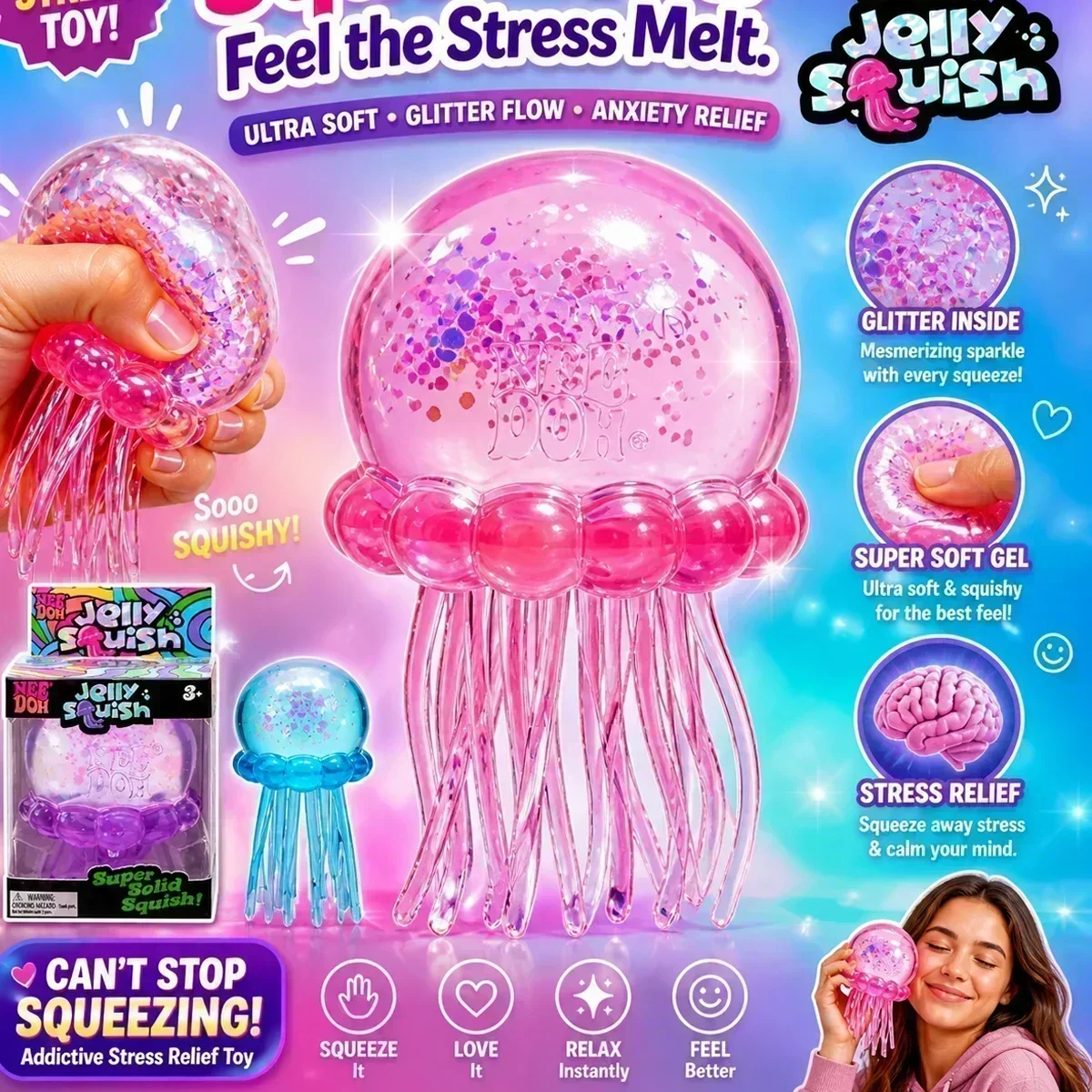 New Needoh Pizza Scented Fidget Squishy Cube ADHD Sensory Stress Relief Toy For Kids Adults Anti Anxiety Squeeze Fun Autism