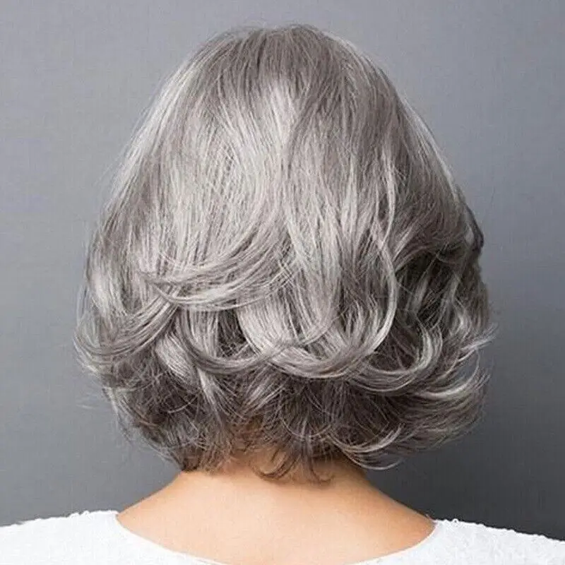 Curta prata cinza reta perucas completas para mulheres, 100% cabelo humano, novo