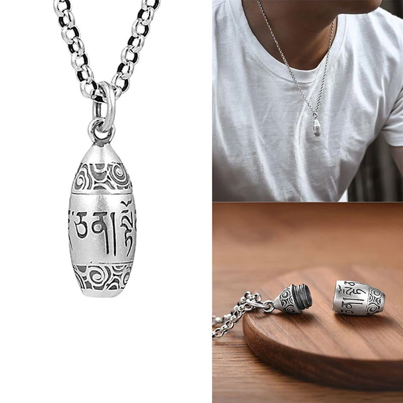 1pcs Fashion Pill Case Capsule Pendant Necklace 990 Pure Silver Mens Womens With Chain Keepsake Pendant Necklace