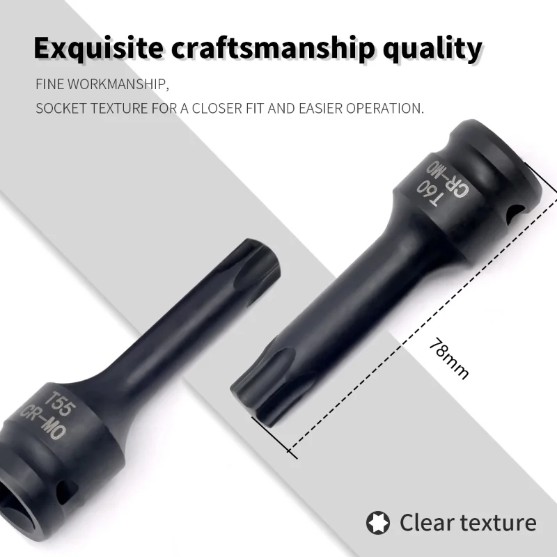 

1Pcs 1/2" 12.5mm Pneumatic Impact Socket Bit Set, Hex H5-H19 & Torx T30-T90, One-Piece for Air Wrench