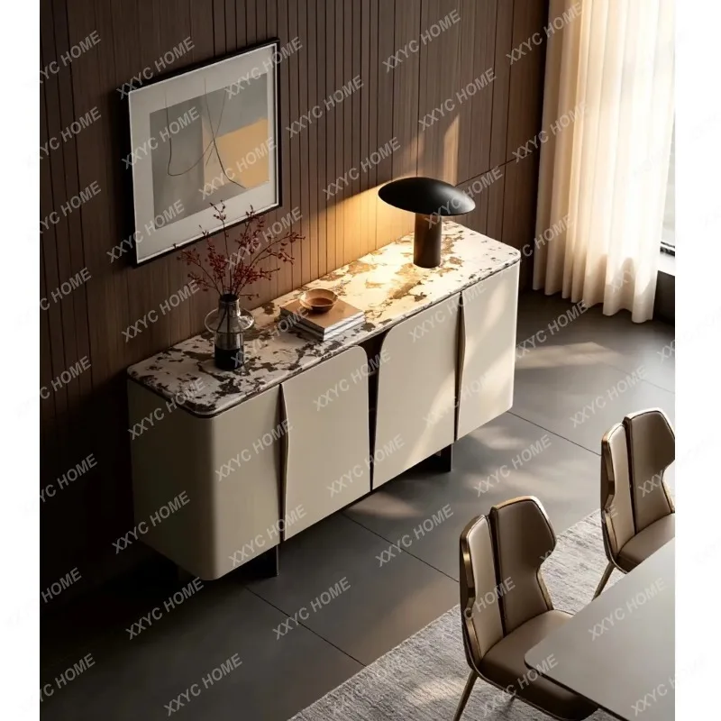 XX high-end marble side cabinet, saddle leather locker, solid wood  porch cabinet