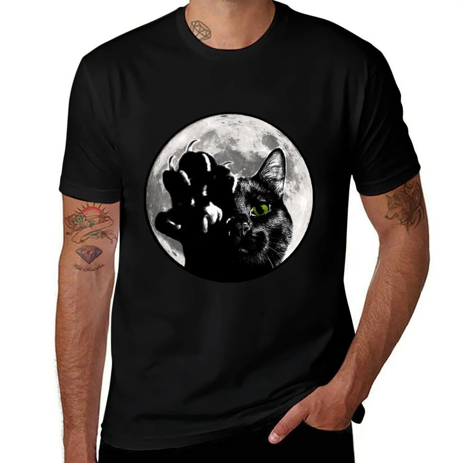 Black Cat Bright Moon T-Shirt t shirt man casual T-Shirt